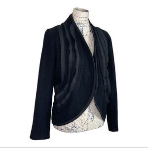 WOOL Open front Black Jacket with Ribbon Detail
